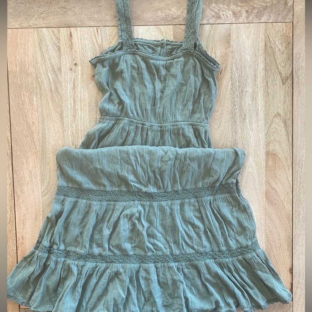 aerie Olive Green Sleeveless Summer Dress with Lace Trim - Picture 3 of 7